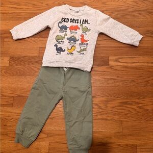 Gray and Green Dinosaur Print Kids' Outfit